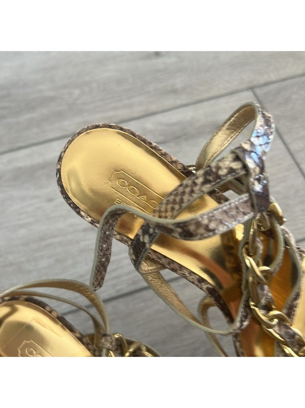 Coach Libertie snakeskin leather with block heel chain detail Heels size 6.5 - Picture 7 of 14